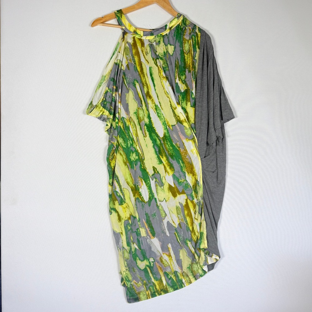 NEW BCBG Maxazria Runway Womens Medium Dress Grey Lime Abstract Asymmetrical